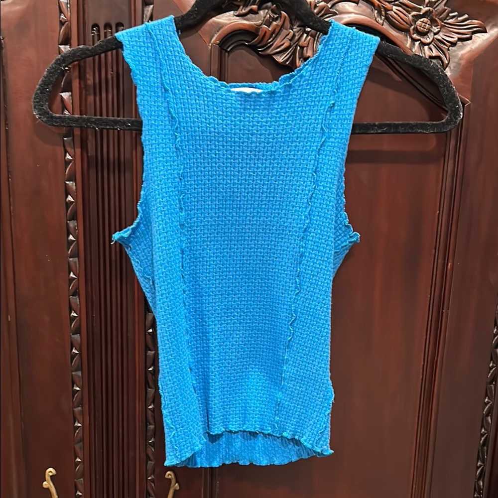 Blue Sleeveless Knit Top